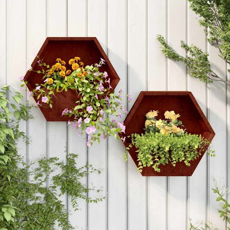 Bac à fleurs murales 2 pcs - Jardinière pour extérieur/intérieur jardin terrasse balcon - gris acier corten 46x10x40 cm Chic-603485 (1/5)