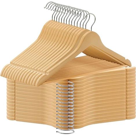 30 cintres bois noir et or, épaules incurvées pour costumes, barre pantalon antidérapante, placard chambre et dressing