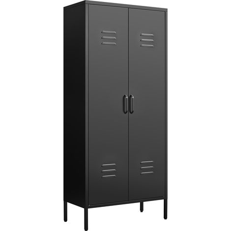 Armoire de rangement haute en métal noir avec 2 portes et étagères réglables pour bureau et maison (1/5)