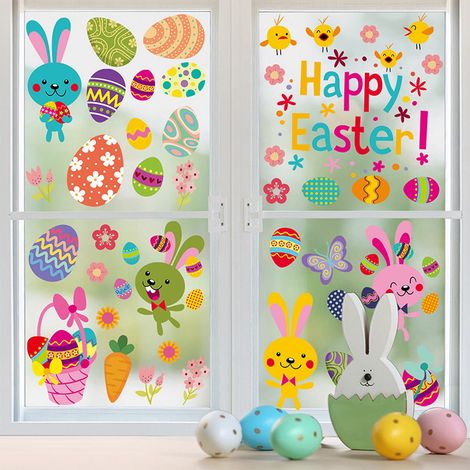 Sticker Fenêtre Statique - Oeuf De Pâques Lapin Bleu - Pour Vitres Et Murs Intérieurs - 1 Pièce (1/5)