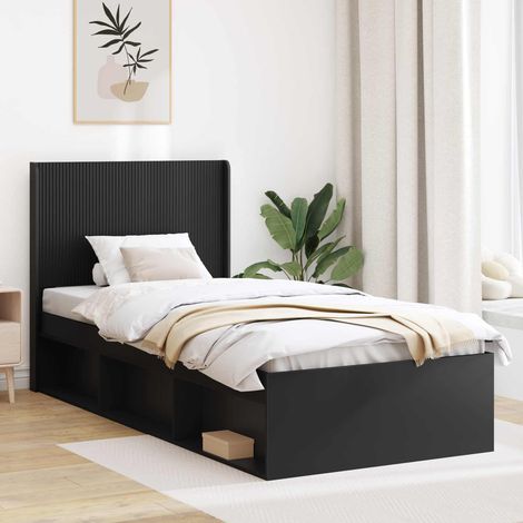 vidaXL Bettgestell mit Stauraum und Kopfteil Schwarz 90 x 200 cm (1/5)