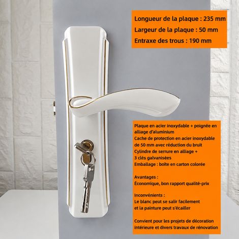 Ensemble serrure à poignée blanc modèle 3 avec boîtier silencieux 50 mm blanc 3 50 24.5 10 × 10 × 10 cm 900 g – Livraison gratuite