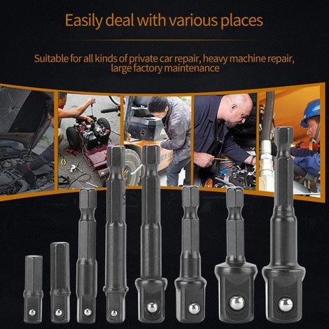 Sets d'embouts pour tournevis Adaptateur de douille Adaptateur d'embout de douille Tourne-écrou 1/4",3/8",1/2" Ensemble de barres d'extension de puissance pour tournevis ou tournevis électrique (8 piè