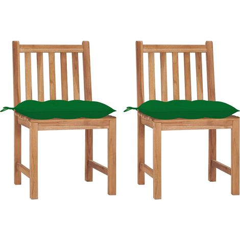 vidaXL Sillas de jardín 2 unidades madera maciza de teca con cojines (1/4)