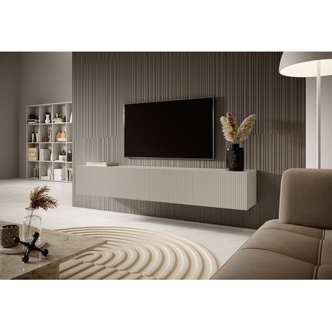 Selsey – Meuble TV 175 cm gris-beige – Façade biseautée – Corps en panneau stratifié résistant – 2 armoires spacieuses pour rangement — vue 3