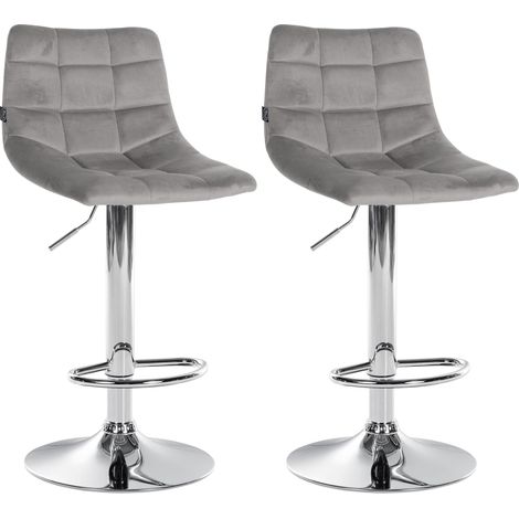 Set di 2 sgabelli da bar in velluto grigio, base e poggiapiedi in metallo cromato regolabili in altezza TDB10633