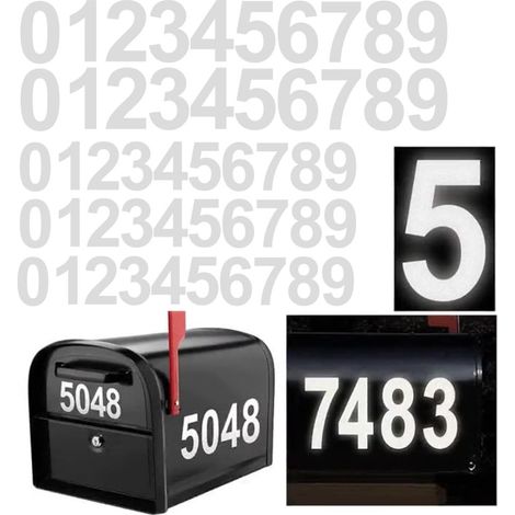 Chiffres Réfléchissants Pour Boîte Aux Lettres - Autocollants Numériques Auto-Adhésifs Extérieurs - 0 À 9 - 5 Séries (1/4)