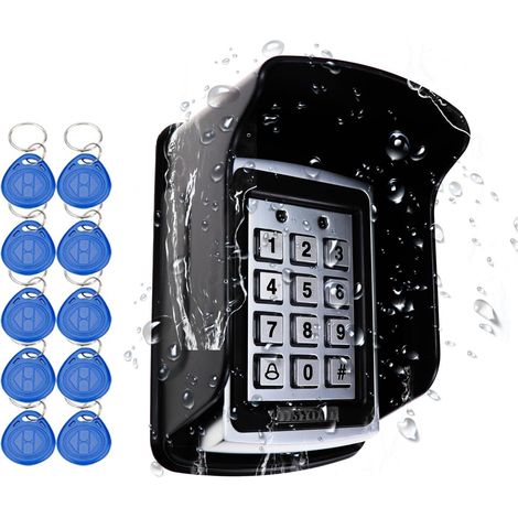1 Clavier Accès Métal Étanche, Code PIN RFID 125KHz, 10 Porte-clés, Boîtier Pluie, Extérieur Intérieur