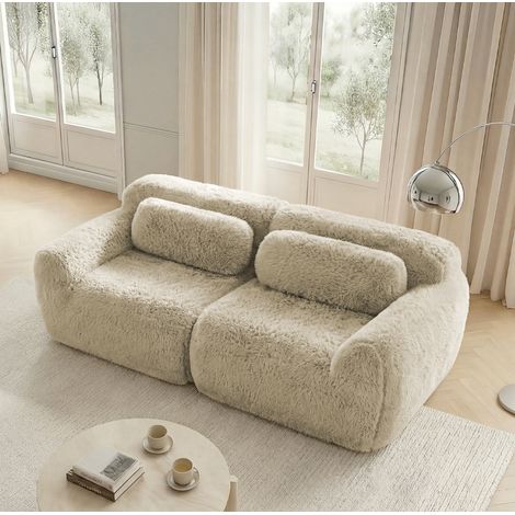 Modulares Sofa aus Pluesch rahmenlos rutschfest Hellkhaki OKMYHOME (1/5)