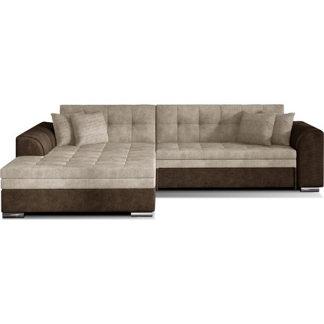 Les Tendances – Canapé d'angle convertible 4 places – Mécanisme Dolphin – Surface de couchage 262 x 128 cm – Tissu italien marron/beige (1/5)