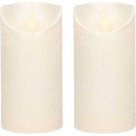 LED-Kerze/Säulenkerze – 2er-Set – cremefarben/perlweiß – H 15 x D 7,5 cm – Wachs – flackernde Flamme (1/2)