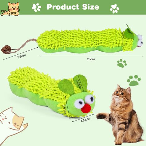 Jouet en forme de chenille pour chat avec herbe à chat intégrée, jouet interactif en peluche douce pour mordre et griffer (1/5)