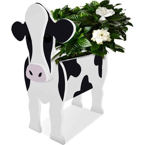 Maceta con forma de vaca, PVC resistente, diseño animal, 34x25x19,5 cm, decoración para jardín interior. (1/5)