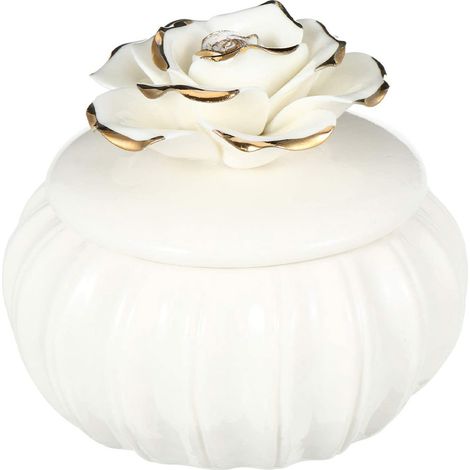 Boîte à bijoux en céramique avec couvercle en céramique orné d'un motif floral et bord doré fait main. Idéale comme cadeau d'anniversaire de mariage, de naissance ou de fiançailles, ou comme décoratio (1/5)