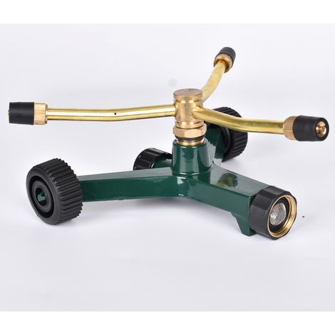 Dreiarmiger Metall-Gartensprenger mit Fahrgestell – Bewässerungssprenger, 360° automatischer, drehbarer Gartensprenger – Schwenkarmsprenger zur Bewässerung und Erfrischung des Rasens 1
