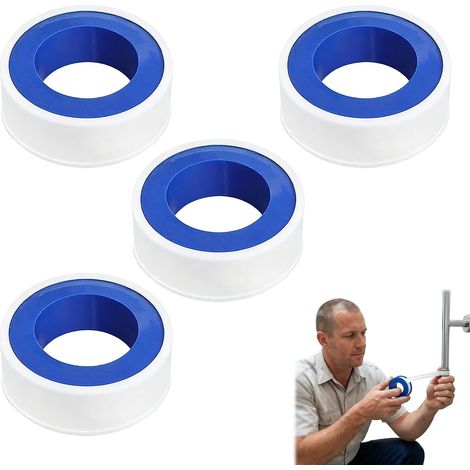 Lot de 4 Rouleaux de Ruban Étanche 10m x 12mm - PTFE pour Plomberie/Douche/Baignoire/Robinetterie/Tuyau/Joint/Rondelle (1/5)