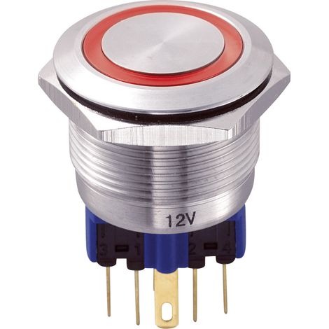 TRU COMPONENTS 701776 GQ22-11E/R/12V Vandalismusgeschützter Drucktaster 250 V/AC 5 A 1 x Ein/(Ein) t (1/3)