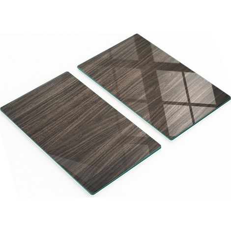 Juego de dos tablas de cocina de cristal con textura de madera de 2x30x52 cm.