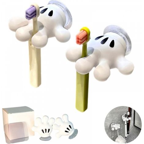 Porte-brosse à dents suspendu mignon, crochet à ventouse intéressant, cintre pour tampon adhésif (2) (1/4)