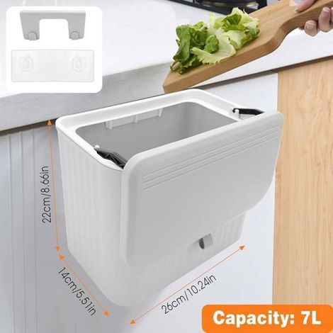 Poubelle suspendue avec couvercle, petite poubelle à compost suspendue pour cuisine, bureau, salle de bain (blanc POUBELLE DE TABLE (1/5)