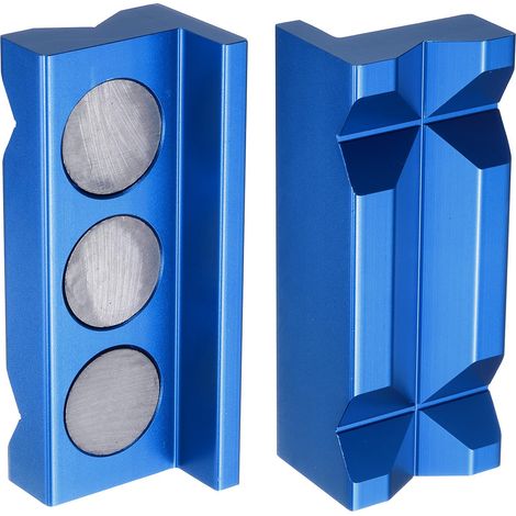 Mâchoires d'étau magnétiques de 10,2 cm avec rainures en V – Coussinets de protection multi-usages pour le travail du bois, la fabrication de bijoux et la plomberie – Bleu