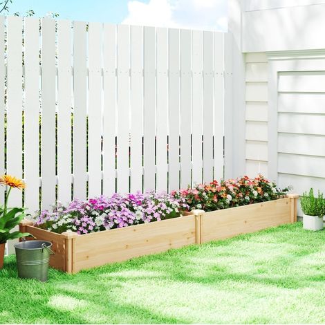 Jardinière surélevée 235x66x26 cm bois naturel avec cloison et fond ouvert (1/3)