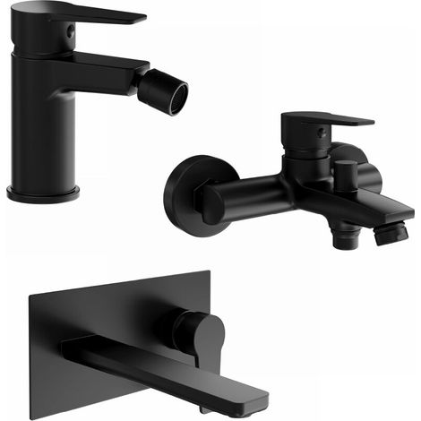 Set miscelatori lavabo ad incasso bidet senza scarico ed esterno vasca c rubinetto nero opaco Jane (1/4)