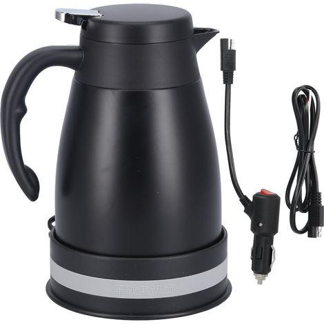 Bouilloire électrique 24V 1200ml en acier inoxydable pour voiture et voyage - Noir