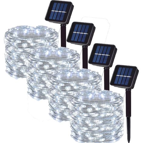 Guirlande lumineuse solaire d'extérieur (12 m, 100 LED - 4 LED blanches) - Guirlande féérique LED en fil de cuivre - Décoration pour jardin, cour, fêtes et Noël (1/5)
