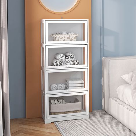 Vitrine Collection Niveaux Portes Pliantes Anti-basculement Présentation Chambre Étude Mobilier Intérieur Blanc 59x30x139cm