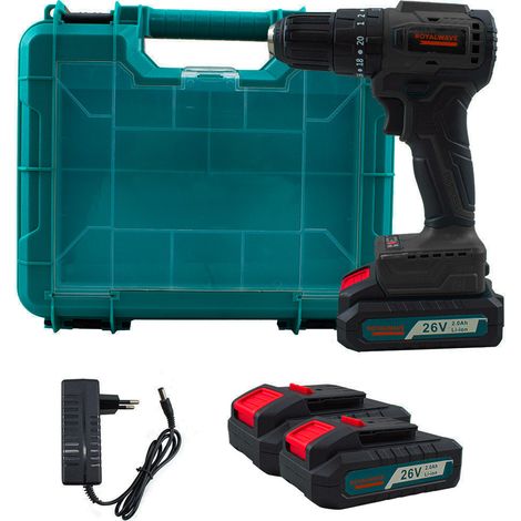 Atornillador Taladro Inalámbrico de Doble Batería con Percusión 26V y Maletín