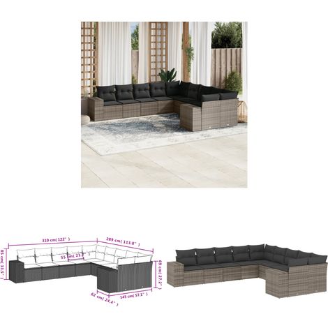 10-tlg. Garten-Sofagarnitur mit Kissen Grau Poly Rattan - Gartensorte - Gartenmöbelset - PE-Rattan Möbel - Outdoor Lounge Set - Balkonmöbel - Home & Living (1/2)