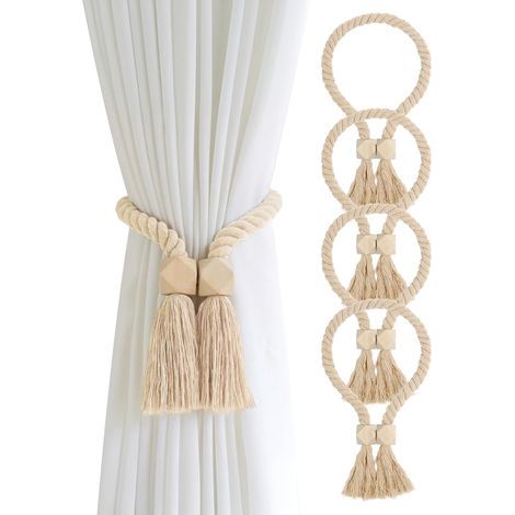 Vorhangquasten, Set aus 4 magnetischen Holzperlen, beige Würfel, Kordeln für das Wohnzimmer. (1/5)