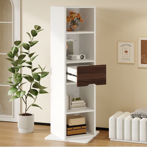 Meuble de rangement pivotant avec miroir pleine longueur 45 x 45 x 168 cm en MDF blanc DESVIAE (1/5)