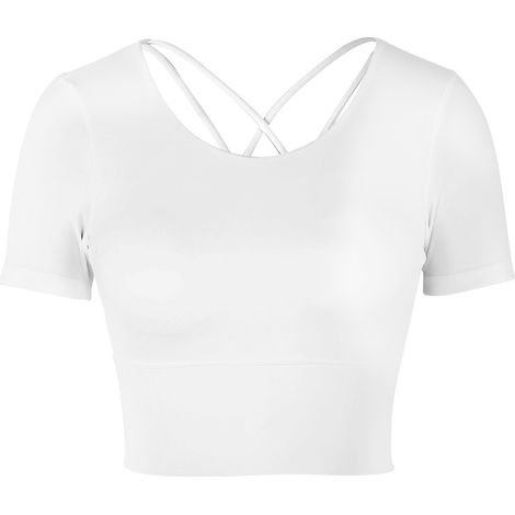Lot blanc taille L - Hauts manches courtes été sexy pour yoga fitness sport accessoires sportifs femme (1/5)
