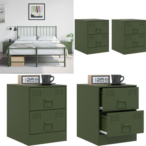 Tables de chevet 2 pcs vert 34,5x39x44 cm acier - Table De Chevet - Meuble De Chambre - Table Nuit - Meuble Design - Mobilier Moderne - Home & Living
