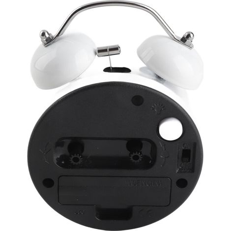 Mechanischer Wecker mit Doppelglocke, 7,6 cm (3 Zoll) – Modernes Metalldesign für den Nachttisch – Betrieb mit AA-Batterien und geräuschloser Alarm – Weißes Design mit sanftem Licht und arabischen Zif