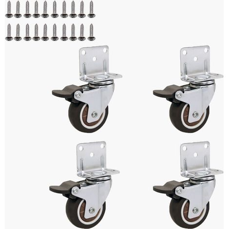 4 Stück Möbelrollen, kleine Lenkrolle mit Bremse und Montageplatte und Schrauben – 25 mm