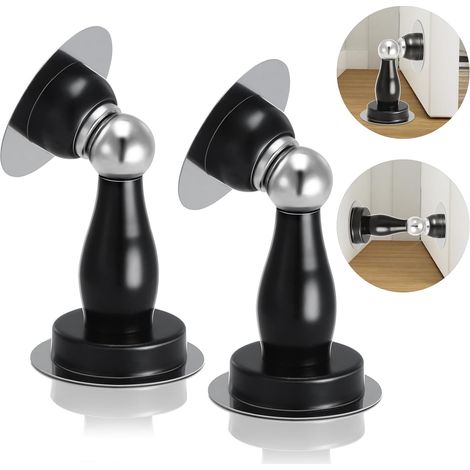 Loquet de porte magnétique - Acier inoxydable - Sans perçage - Butée de porte (Noir - Lot de 2) (1/5)