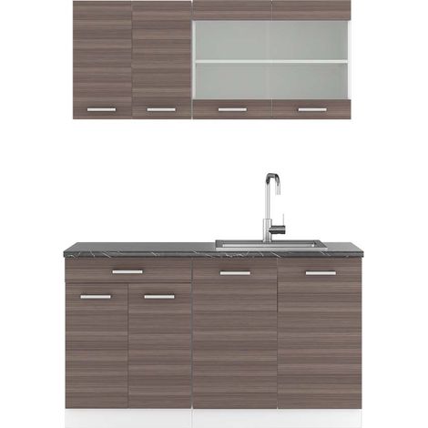 Cucina monoblocco R-Line, Grigio prezioso/bianco, 140 cm , PL Antracite, Vicco (1/5)