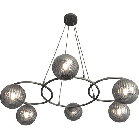 Suspension noire moderne boules graphite 6xE14 Emibig (1/4)