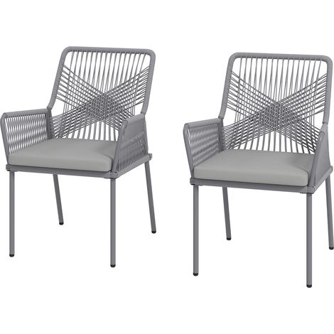 Juego de 2 sillas de ratán para exterior, gris oscuro, cojines lavables