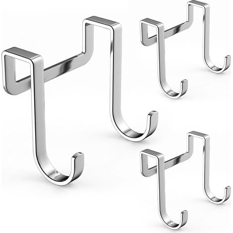 Ganci per ante dell'armadio, set di 3 ganci doppi in acciaio inox, colore argento (1/5)