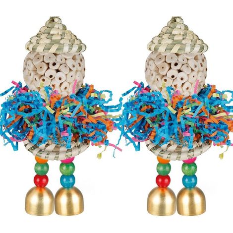Lot de 2 Jouets pour Oiseaux à Suspendre avec Clochette pour Petits perroquets, perruches, calopsittes, Conures, Oiseaux d'amour, perruches (Chapeau Fille Grand) (Chapeaux naturels) (1/5)