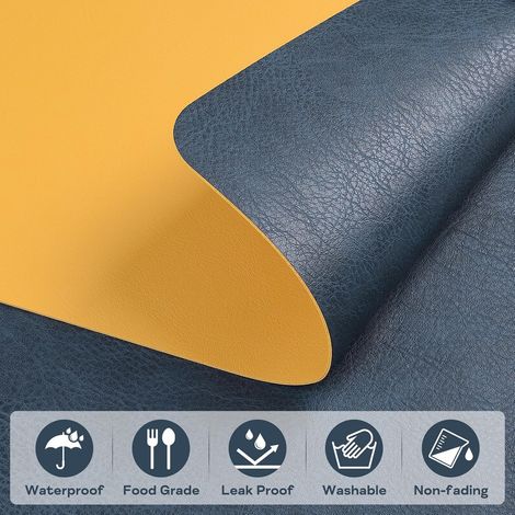 Wasserdichtes und hitzebeständiges Esszimmer-Set aus PVC-Leder, 6-teilig, geeignet für Küchen, Esszimmer und Hotels, Maße 40 x 30 cm (blau und gelb, 6-teilig).