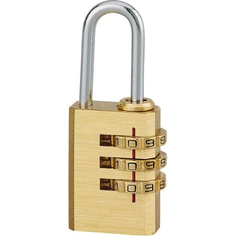 Lucchetto a combinazione - Corpo in ottone massiccio, codice a 3 cifre resettabile, archetto in acciaio nichelato - Protegge armadietti, cassette degli attrezzi e borse da viaggio - Durevole, compatto (1/4)