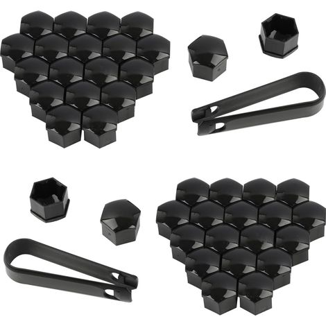 Capuchons d’Écrous de Roue 17mm, Cache Écrou Hexagonal Noir avec Outils de Retrait, Cache Boulon et Cache Vis de Roue pour Voiture, Cache Moyeu en Plastique Durable pour Pneus Auto