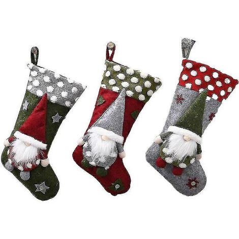 Pack de 3 calcetines navideños, calcetines navideños de Papá Noel con gnomos en 3D para la decoración navideña familiar.
