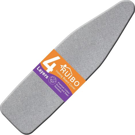 Housse de planche à repasser et coussin Rembourrage extra épais robuste 4 couches, résistant aux brûlures et aux taches, bord élastique convient à la taille standard 38 x 137 cm/Argent (1/5)