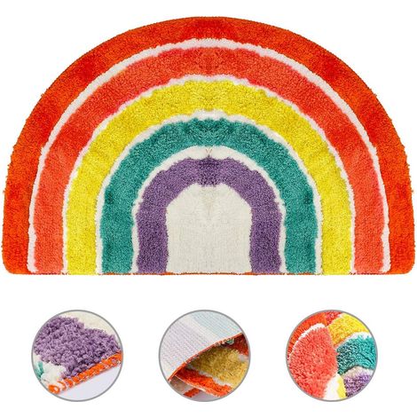 Tapis de bain demi-rond, motif arc-en-ciel, tapis de sol, antidérapant, semi-circulaire, moelleux, doux, pelucheux, à poils longs, pour salon, chambre, salle de bain, cuisine, décoration intérieure (8 (1/5)